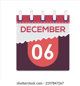 06. Dezember. Vektorflache Kalendersymbol. Datum und Uhrzeit, Tag, Monat. Urlaub. Jahreszeit. weißer Hintergrund