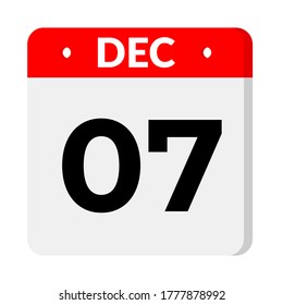 December 07 - calendar icon. calendar flat icon with shadow.