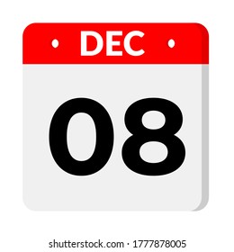 December 08- calendar icon. calendar flat icon with shadow.