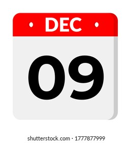 December 09 - calendar icon. calendar flat icon with shadow.