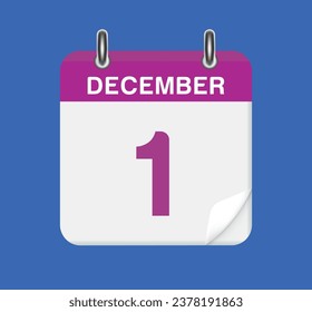 1 de diciembre. Fecha del calendario.  Una hoja del calendario inverso.