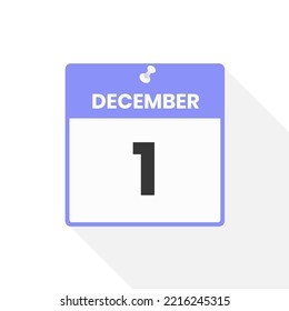 December 1 calendar icon. Date,  Month calendar icon vector illustration