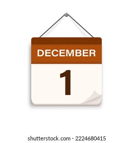 December 1, Calendar icon with shadow. Day, month. Meeting appointment time. Event schedule date. Flat vector illustration. 