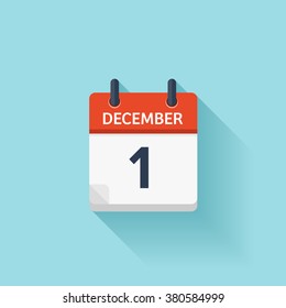 December 1 .Calendar Icon.Vector Illustration,flat Style.Date,day Of Month:Sunday,Monday,Tuesday,Wednesday,Thursday,Friday,Saturday.Weekend,red Letter Day.Calendar For 2017 Year.Holidays In December