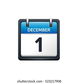 December 1. Calendar icon.Vector illustration,flat style.Month and date.Sunday,Monday,Tuesday,Wednesday,Thursday,Friday,Saturday.Week,weekend,red letter day. 2017,2018 year.Holidays.