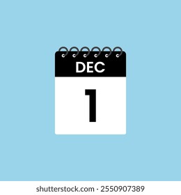 December 1 calendar reminder. 1st December Date Month calendar icon design template.