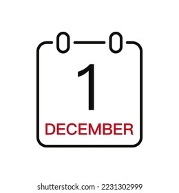 December 1 date on the calendar, vector line stroke icon for user interface. Calendar with date, vector illustration.