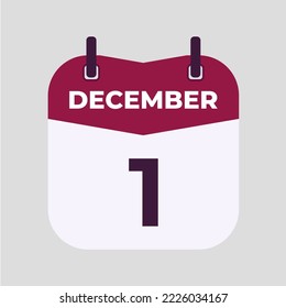 Icono de fecha de icono del calendario espiral diario de diciembre 1 imagen vectorial en combinación de colores coincidentes. Idóneo y perfecto para el diseño de material, como eventos o recordatorios.