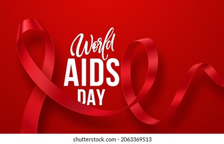 December 1 is World AIDS Day. A realistic red ribbon against AIDS. Hiv Prevention Month. Vector illustration EPS10