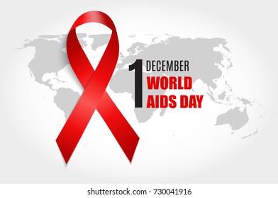 December 1 World AIDS Day Background. Red Ribbon Sign. Vector Illustration EPS10