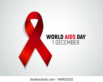 December 1 World AIDS Day Background. Red Ribbon Sign. Vector Illustration EPS10