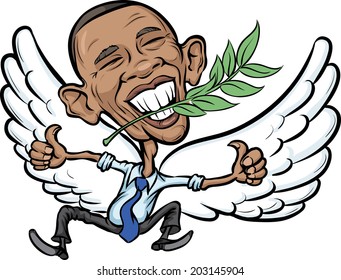 DECEMBER 10, 2009: Vector Illustration Of President Obama As A Dove Of Peace Accepted Nobel Peace Prize