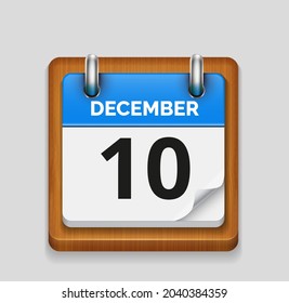 December 10 blue daily realistic calendar with wooden frame icon date vector image