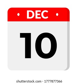 December 10 - calendar icon. calendar flat icon with shadow.