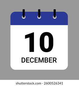 December 10 Calendar Icon – Flat Design, Minimalist Date Illustration