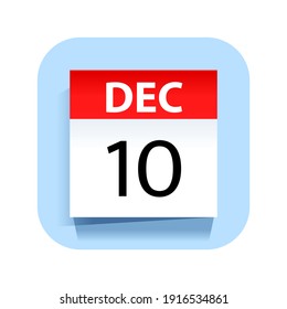 December 10. Calendar Icon. Vector Illustration.