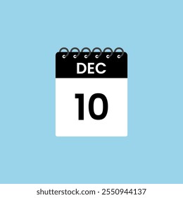 December 10 calendar reminder. 10th December Date Month calendar icon design template.