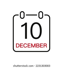 Fecha del 10 de diciembre en el calendario, icono de trazo de línea vectorial para la interfaz de usuario. Calendario con fecha, ilustración vectorial.