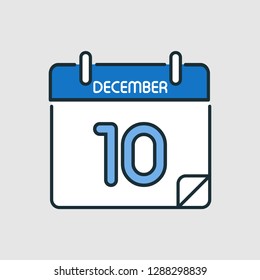 December 10. Flat icon calendar isolated on gray background. Vector illustration.