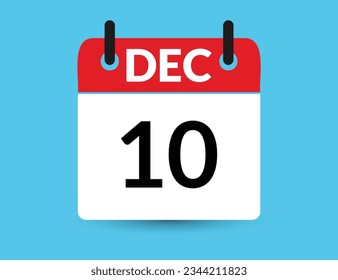 December 10. Flat icon calendar isolated on blue background. Date and month vector illustration
