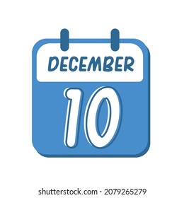 December 10th. flat illustration of blue calendar with rounded font. eps 10