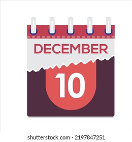 10 de diciembre. Icono de calendario diario plano vectorial. Fecha y hora, día, mes. Vacaciones. Temporada. Fondo blanco