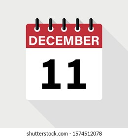 December 11 - Calendar Icon. Calendar Icon with shadow. Flat style. Date, day and month.