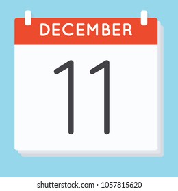 December 11. Calendar icon. Vector illustration in flat design isolated in blue background. Date and time, day, month.