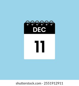 December 11 calendar reminder. 11th December Date Month calendar icon design template.