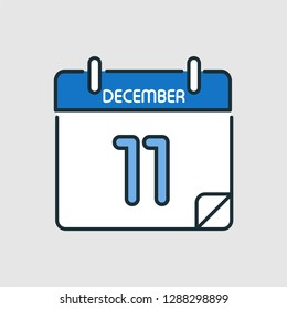 December 11. Flat icon calendar isolated on gray background. Vector illustration.