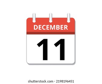 December, 11th calendar icon vector, concept of schedule, business and tasks