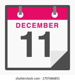 11. Dezember Flaches Symbol, einzeln auf weißem Hintergrund. Vektorgrafik