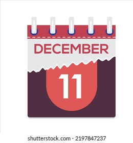 December 11th. Vector flat daily calendar icon. Date and time, day, month. Holiday. Season. White Background