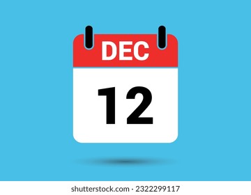 December 12 Calendar Date Flat Icon Day 12 Vector Illustration