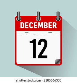 December 12, calendar icon vector illustration, isoleted on light blue background.