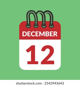 12. Dezember Kalendersymbol, Vektorgrafik.
