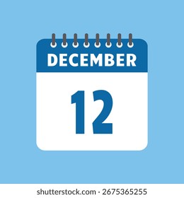 Diciembre 12 Calendario Icono Vector Página Mes Diseño