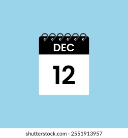 December 12 calendar reminder. 12th December Date Month calendar icon design template.