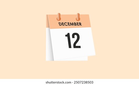 December 12 - calendar and Time planner. Daily Calendar Icon reminder. Vector Illustration.