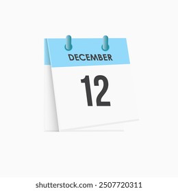 12 de diciembre - calendario y planificador de tiempo. Recordatorio de icono de calendario diario. Ilustración vectorial.