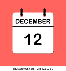 December 12. Daily Calendar icon for design. Simple design for business brochure, flyer, print media, advertisement. Easily editable.