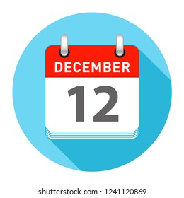 December 12 Date on a Single Day Calendar in Flat Style with long flat shadow on a blue background