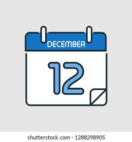 December 12. Flat icon calendar isolated on gray background. Vector illustration.