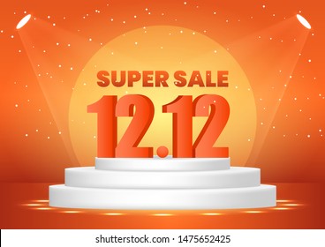 12 de diciembre 12 super venta día de compras en pedestal para afiches, banner web, página de inicio, afiche, volante, material promocional.