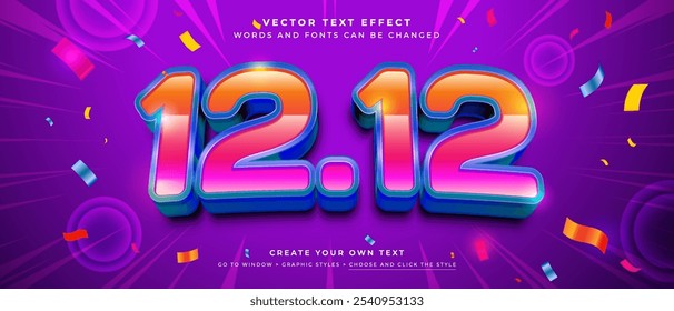 Dezember 12.12 Promotion-Text-Effekt auf violettem abstraktem Hintergrund, Rabatt Verkauf Vektorgrafik-Stil