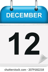 December 12th. Calendar icon.Flat style.Month and date.Vector illustration 3D.