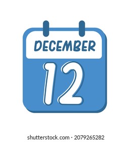 December 12th. flat illustration of blue calendar with rounded font. eps 10