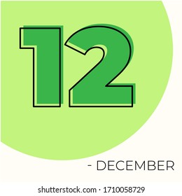 December 12th Modern calendar isolated on white background. Vector illustration. Green colors 