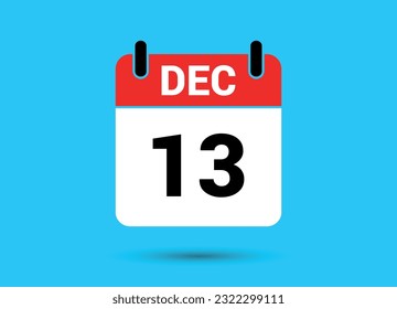 December 13 Calendar Date Flat Icon Day 13 Vector Illustration