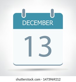 December 13 - Calendar Icon - Calendar flat design template - Business vector illustration.